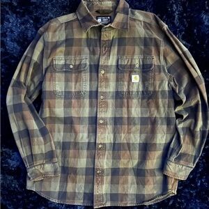 Carhartt Checkered Button-Up Shirt in Brown and Tan
